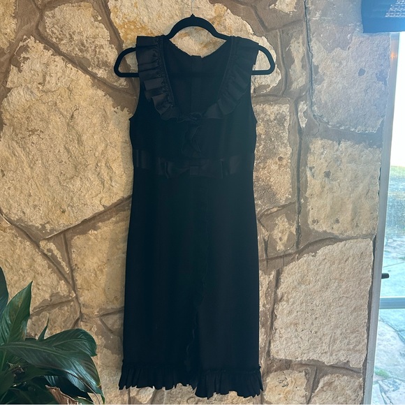 VTG PRADA FALL 2008 FRILL TRIM BLACK BOW CREPE DRESS - Picture 4 of 7